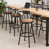 Set of 6 swivel industrial bar stools with brown fabric backrest - Hailey 29