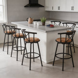 Set of 6 swivel industrial bar stools with brown fabric backrest - Hailey 29