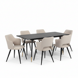 Round Table Table Table Table Timber Ø80 cm with 4 black velvet chairs, modern and comfortable style