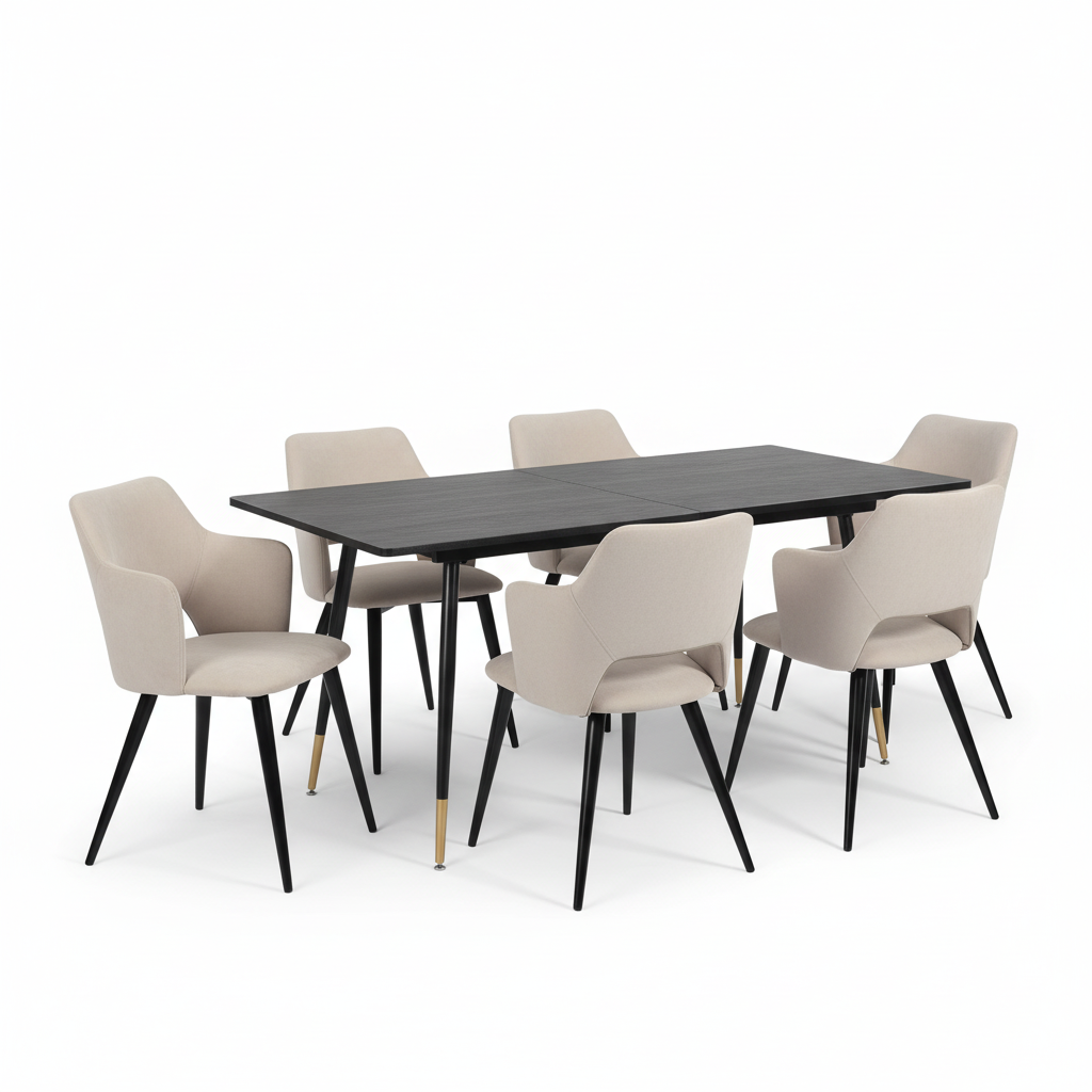 Round Table Table Table Table Timber Ø80 cm with 4 black velvet chairs, modern and comfortable style