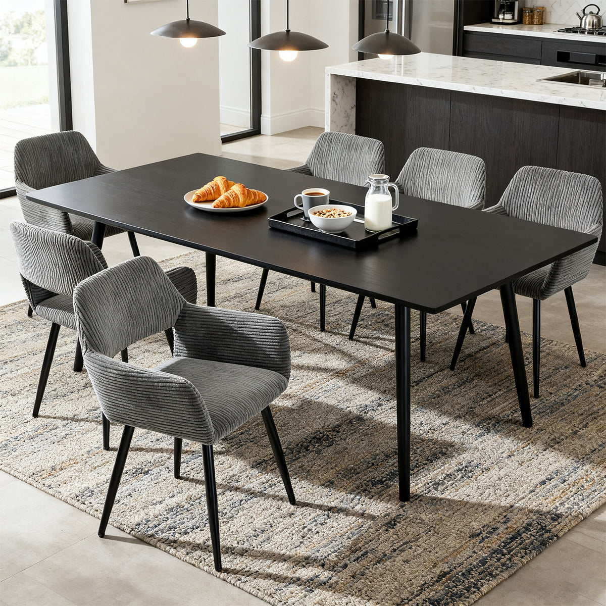 Set 6 skandinavischer Esszimmer Sessel mit grauen Samtarmlehnen - Cromwell Cord