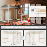 2 -seater mezzanine bed (140x200) with slatted box spring with industrial white and wood style (mattress not included) - up