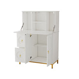 Multifunctional secretary with folding worktop and large storage spaces in white