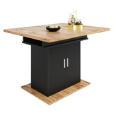 Table à manger télescopique extensible naturel-noir avec 3 niveaux de rangement