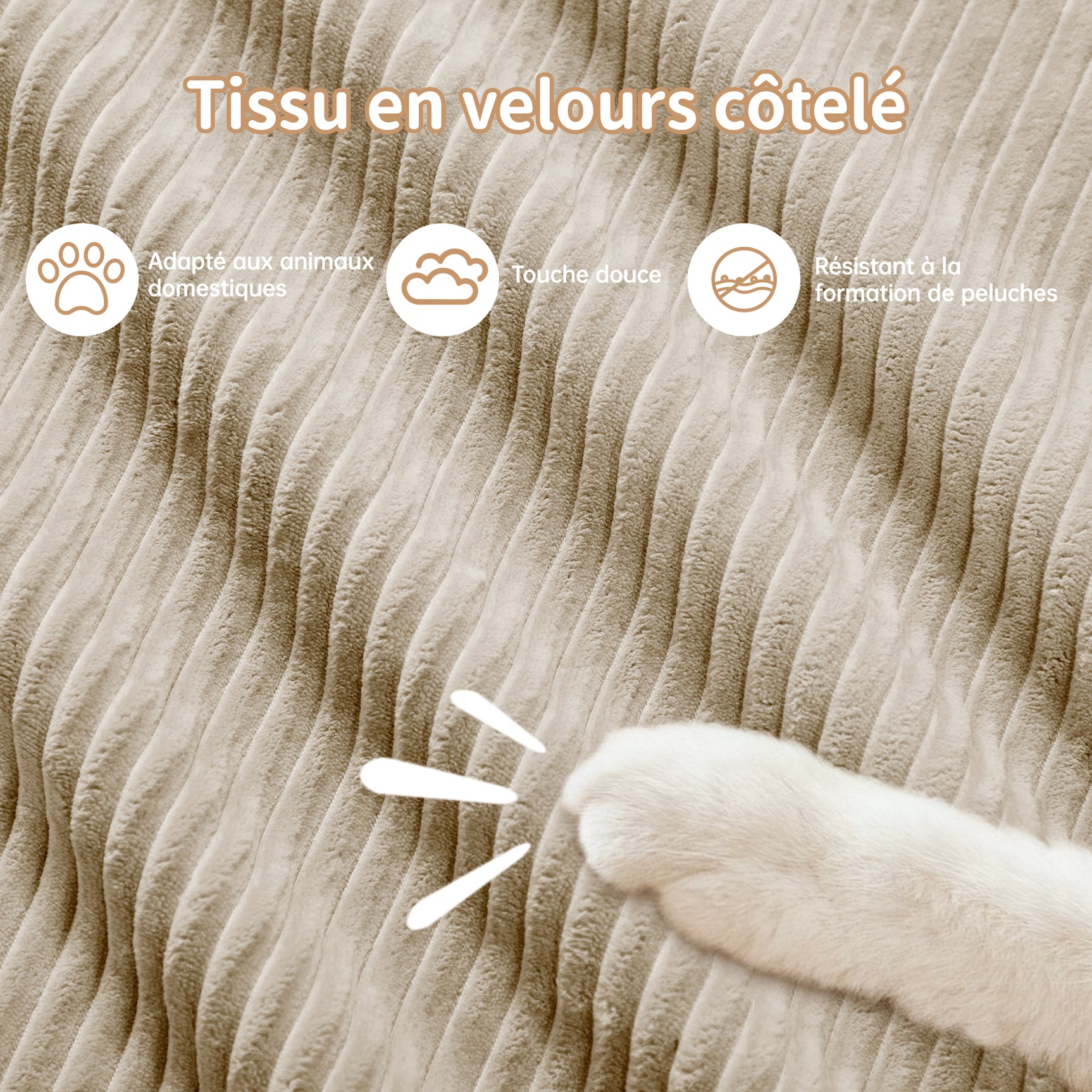 Ensemble de canapés avec accoudoirs incurvés et base antidérapante en tissu velours côtelé doux pour le salon, beige,siège 4