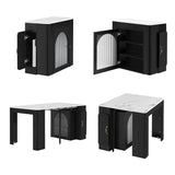 Îlot de cuisine mobile noir et blanc avec plateau extensible et prise électrique intégrée