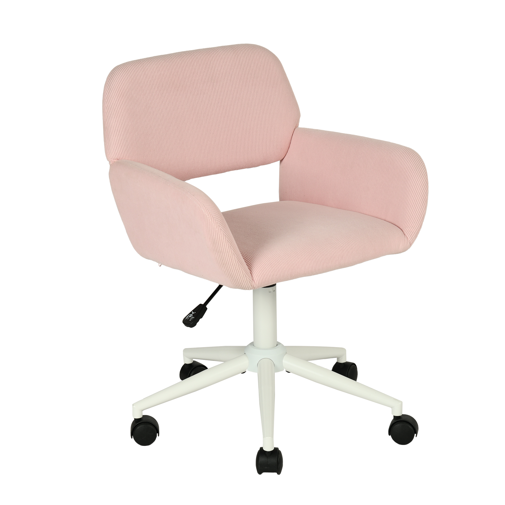 Fauteuil de bureau en velours côtelé rose, réglable en hauteur, rotation à 360° - ROSS