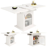 Table à manger télescopique extensible 140×80cm 3 niveaux de rangement portes en verre irisé blanche pour cuisine et salon