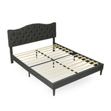 Lit double (160 x 200cm) avec tête de lit capitonnée en tissu gris (matelas non inclus) - LEON