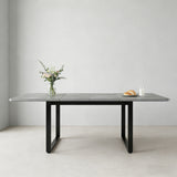 Table à manger gris extensible à trois rallonges avec pieds métalliques