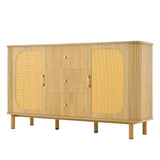 Eichen-Caning-Buffet mit 3 Schubladen, 2 Türen, einstellbaren Regalen und Anti-Breeching-Geräte-120 × 40 × 74 cm