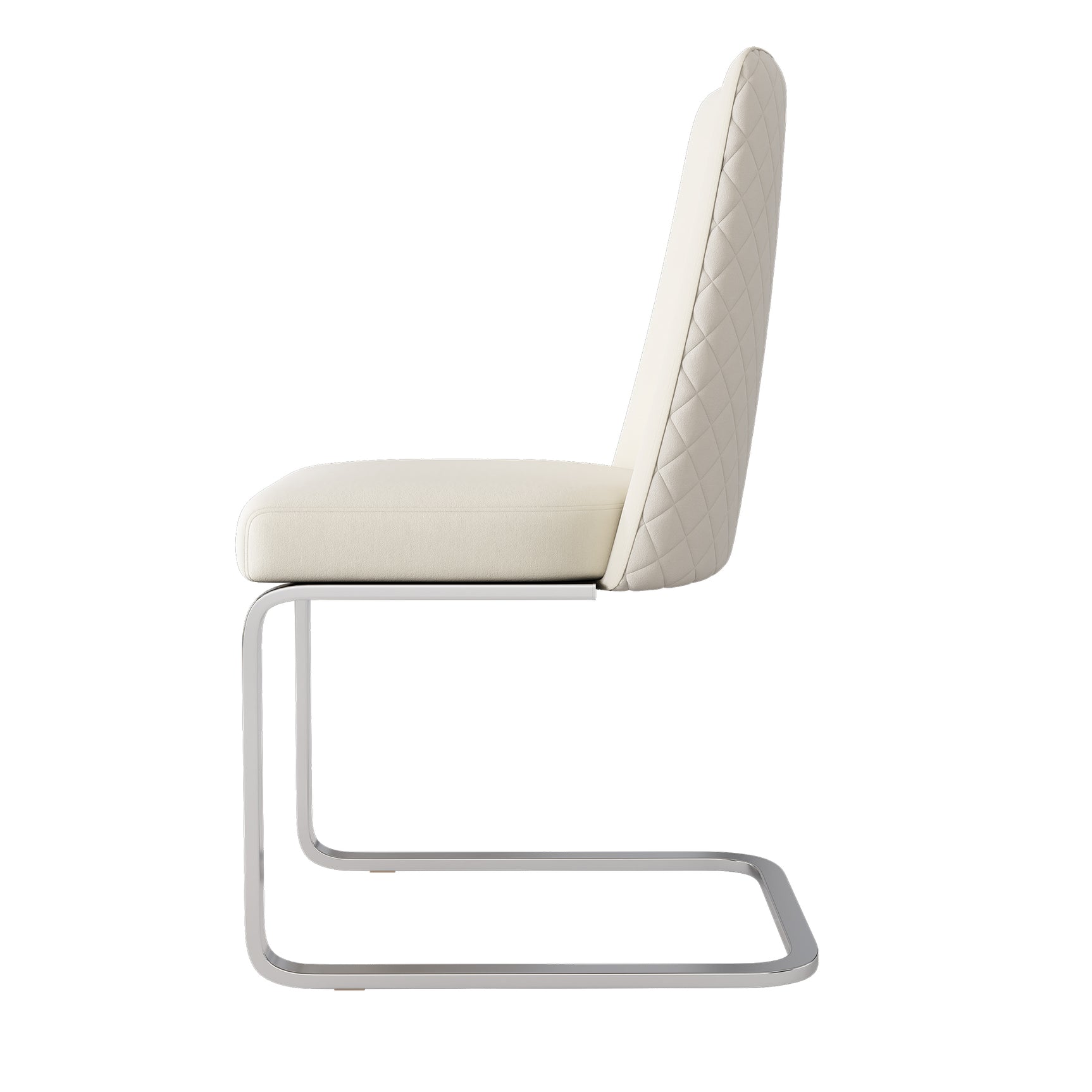 Set von 2 Beige Samt Essstühlen mit Diamantmuster und silbernen Metallfüßen hinten