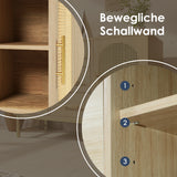 Eichen-Caning-Buffet mit 3 Schubladen, 2 Türen, einstellbaren Regalen und Anti-Breeching-Geräte-120 × 40 × 74 cm