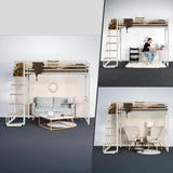 2 -seater mezzanine bed (140x200) with slatted box spring with industrial white and wood style (mattress not included) - up