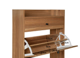 Meuble à chaussures en noyer 60x24x110 cm avec 2 portes en rotin, 1 tiroir et étagères réglables