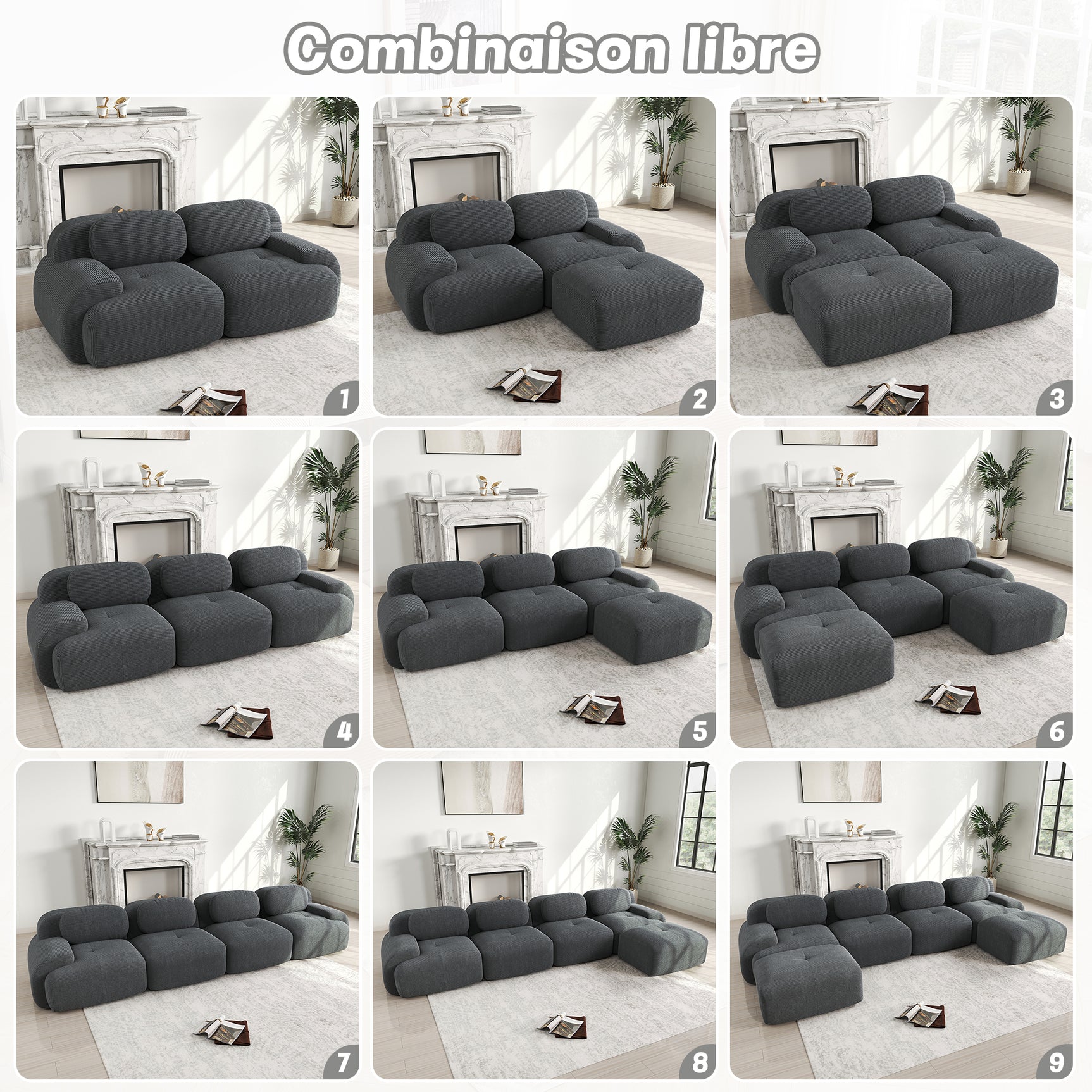 2-Sitzer-Schlafsofa aus dunkelgrauem Stoff mit Seitentaschen, modernes Schlafsofa