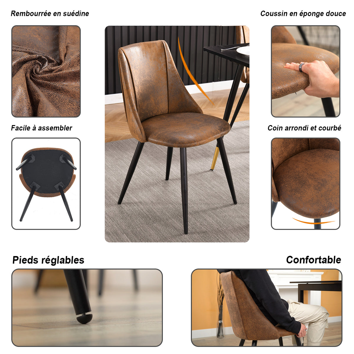 Round Table Table Table Table Timber Ø80 cm with 4 black velvet chairs, modern and comfortable style