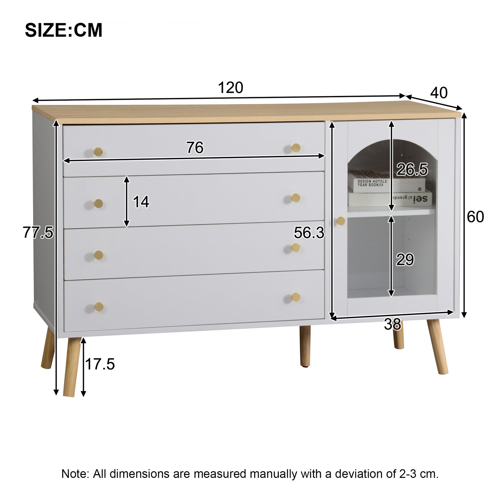 Commode blanche moderne avec 4 tiroirs spacieux et porte en verre trempé