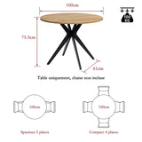 Ensemble table à manger ronde en chêne avec pieds en forme de X et 2 fauteuils en tissu beige de style scandinave pour salle à manger