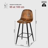 Set of 4 industrial bar stools with suede back - CHARLTON BAR