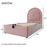 Lit enfant rembourré 90×200 cm (sans matelas) en velours rose avec tête de lit arquée