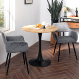 Ensemble de salle à manger de style scandinave comprenant une table ronde en chêne et 2 chaises en velours côtelé gris