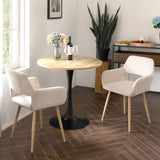 Ensemble de salle à manger de style scandinave comprenant une table ronde en chêne et 2 chaises en velours côtelé beige