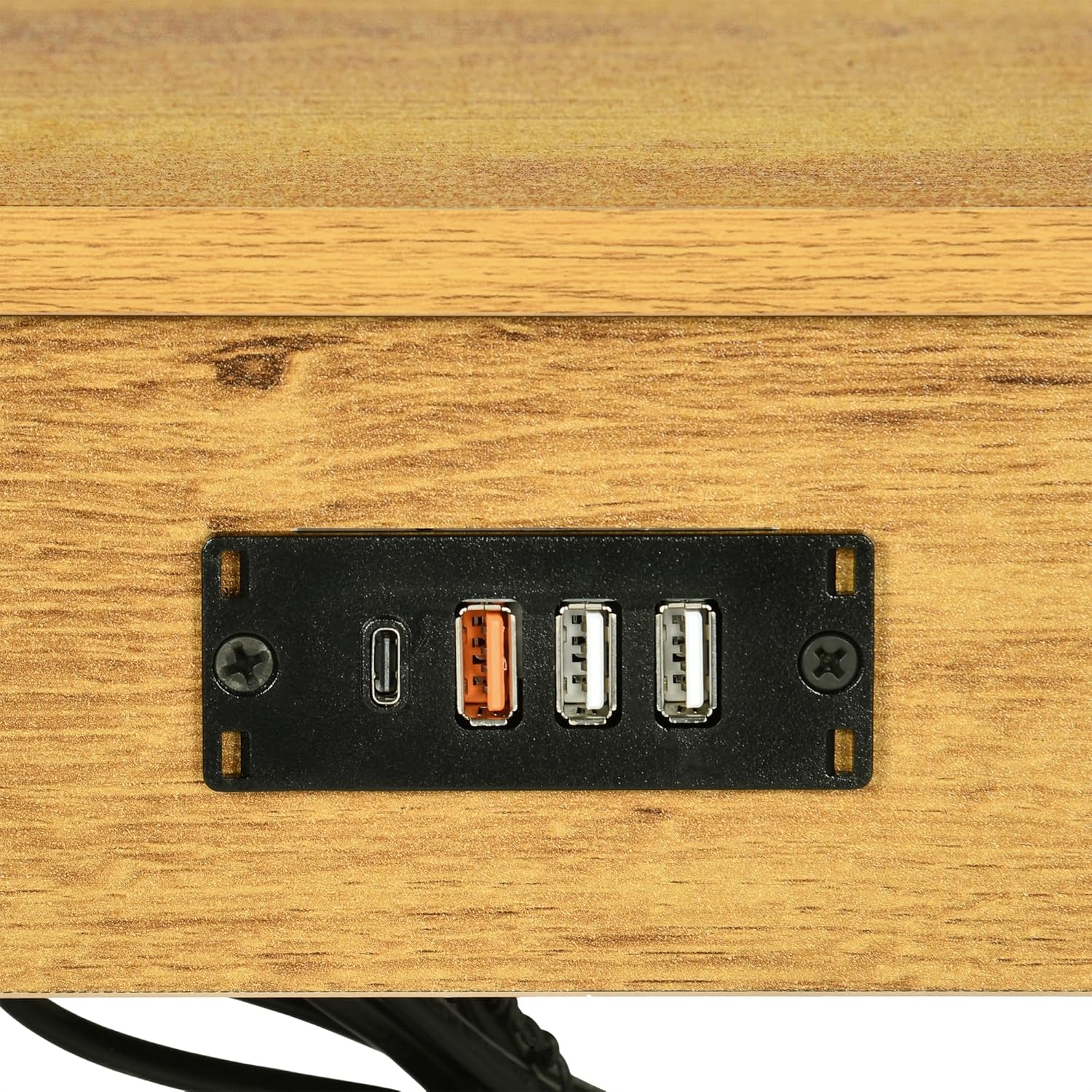 Table d'appoint/Bout de canapé design industriel en chêne et métal noir avec double plateau et ports USB intégrés - OAKHAM