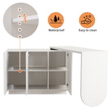 Bureau d'angle pivotant en L blanc de 110 cm, avec 3 placards de rangement, portes à fermeture douce et étagères réglables, idéal pour un bureau ou un studio de beauté