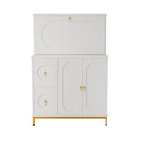 Multifunctional secretary with folding worktop and large storage spaces in white