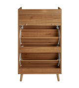 Meuble à chaussures en noyer 60x24x110 cm avec 2 portes en rotin, 1 tiroir et étagères réglables