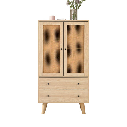 Wooden top buffet modern style with rattan doors and drawers - 60 x 40 x 120 cm