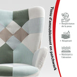 Skandinavischer Sessel mit Armlehnen im Aqua Patchwork -Stoff mit Nähten - Funkel