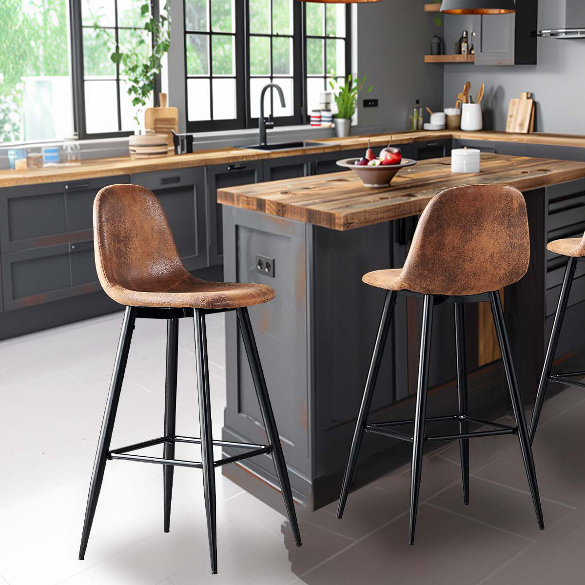 Lot de 6 tabourets de bar industriels avec dossier en suédine - CHARLTON BAR