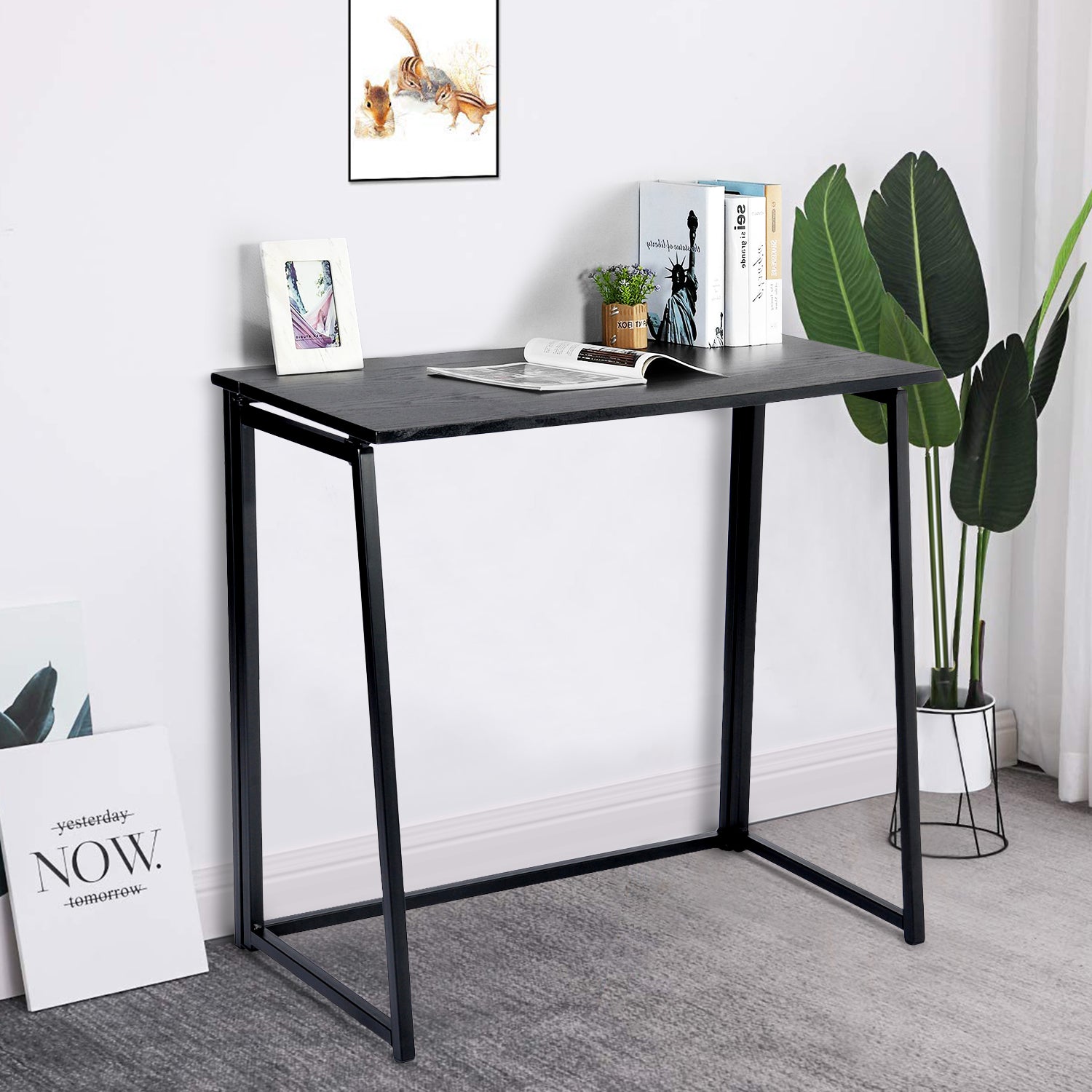 Bureau/table d'ordinateur industriel pliable en bois et en métal noir - ASCOLI