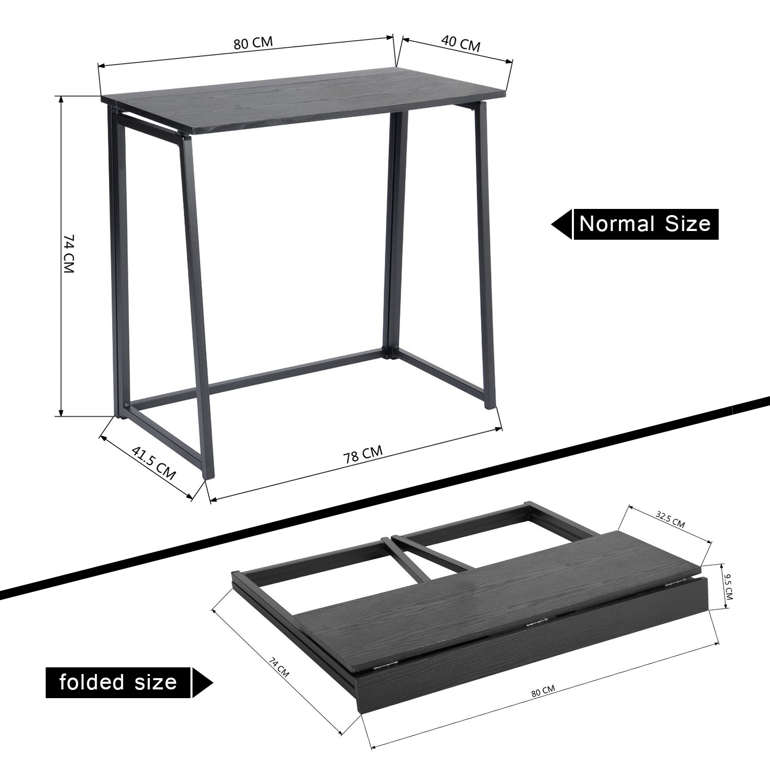 Bureau/table d'ordinateur industriel pliable en bois et en métal noir - ASCOLI