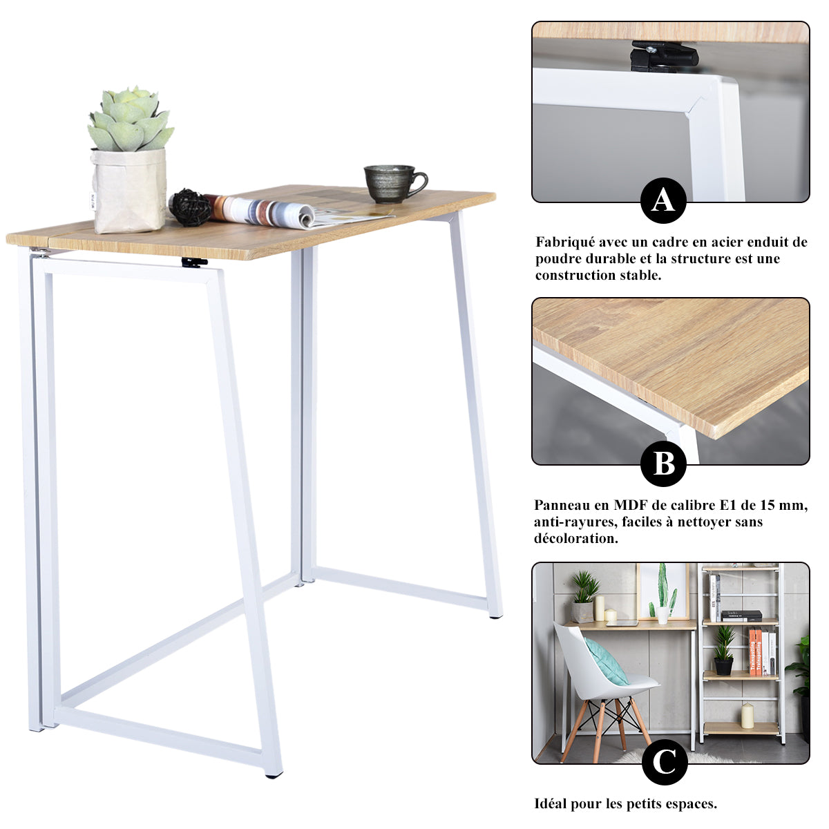 Ensemble bureau pliable et fauteuil de bureau en velours côtelé beige - ASCOLI & ROSS
