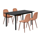 Runder Tisch in Walnussoptik Ø80 cm mit 4 schwarzen Samtstühlen, moderner und komfortabler Stil