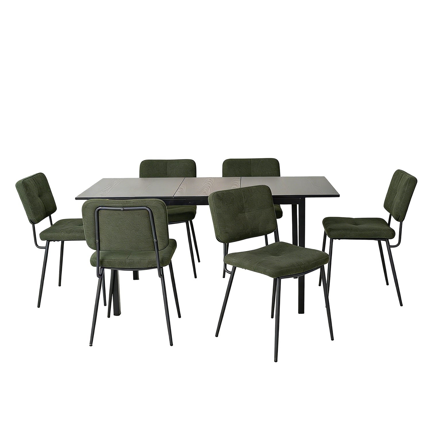 Runder Tisch in Walnussoptik Ø80 cm mit 4 schwarzen Samtstühlen, moderner und komfortabler Stil