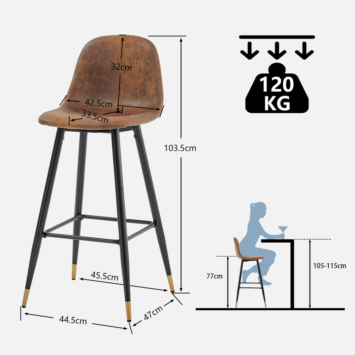 Set of 4 industrial bar stools with Swedish dossier - Charlton Bar