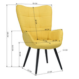 Scandinavian armchair with armrests in yellow fabric with stitching - bogdan