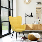 Scandinavian armchair with armrests in yellow fabric with stitching - bogdan