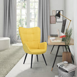 Scandinavian armchair with armrests in yellow fabric with stitching - bogdan