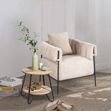 Fauteuil lounge avec accoudoirs en velours côtelé beige - DOMCO