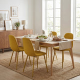 Lot de 4 chaises de salle à manger en tissu jaune doux, chaises de détente avec dossier et pieds métalliques assortis scandinave - CHARLTON