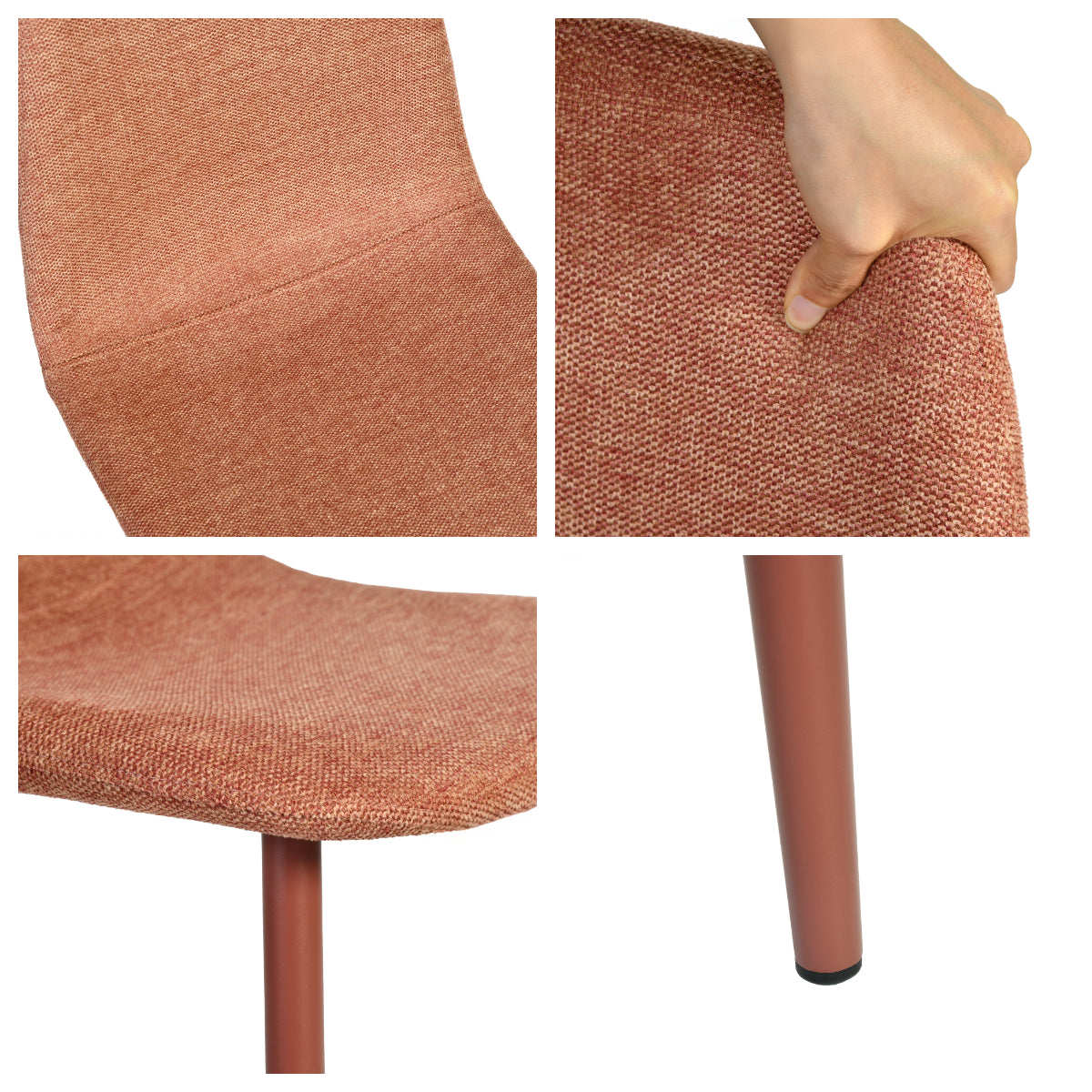 Lot de 8 chaises de salle à manger en tissu rouge doux, chaises de détente avec dossier et pieds métalliques assortis scandinave - CHARLTON