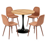 Ensemble de salle à manger de style scandinave comprenant une table ronde en chêne et 4 chaises terracotta