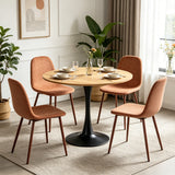 Ensemble de salle à manger de style scandinave comprenant une table ronde en chêne et 4 chaises terracotta