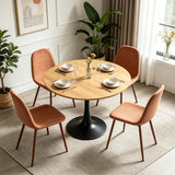 Ensemble de salle à manger de style scandinave comprenant une table ronde en chêne et 4 chaises terracotta