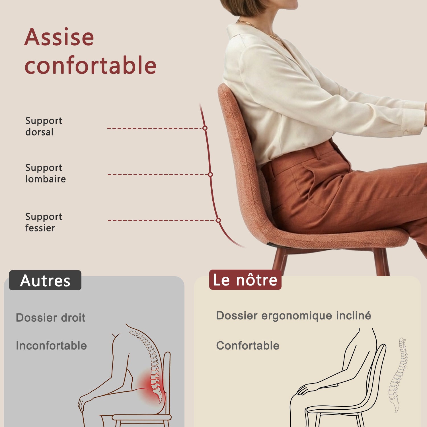 Ensemble de salle à manger de style scandinave comprenant une table ronde en chêne et 4 chaises terracotta